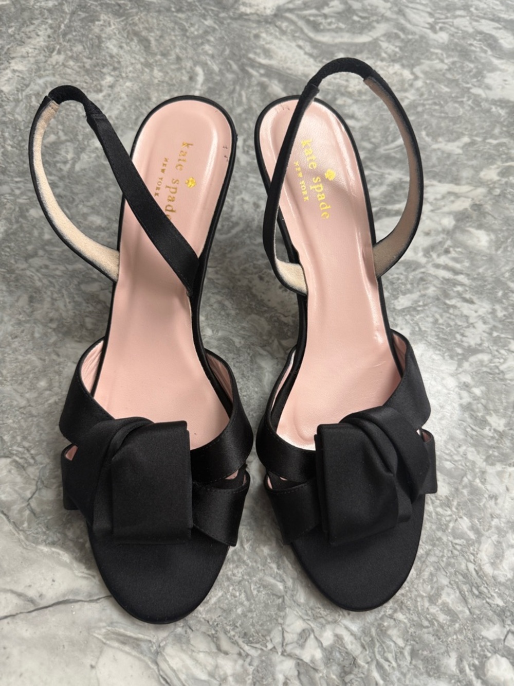 kate spade Black Satin Bow Slingback Heels with Pink Insole